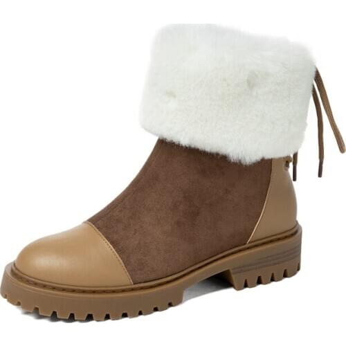 2021 Winter Chunky Snow Boots Women Suede Leather Warm Plush Platform Ankle Boots Fur Lace UP Fashion Ladies Booties Thick Heels