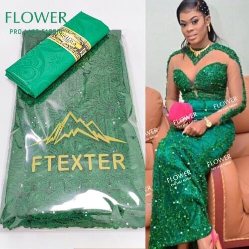 Green 100% Cotton Sequined Net Lace And Bazin Riche Gextczer 2021 Top Quality Women Sewing Dresses Guipure Net Tulle Lace Fabric