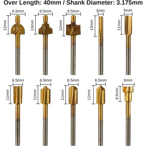 10PCS Titanium Coat HSS Rotary Burr Set 1/8" Shank, for Woodworking, Drilling, Metal Carving, Engraving, Polishing, RR10A