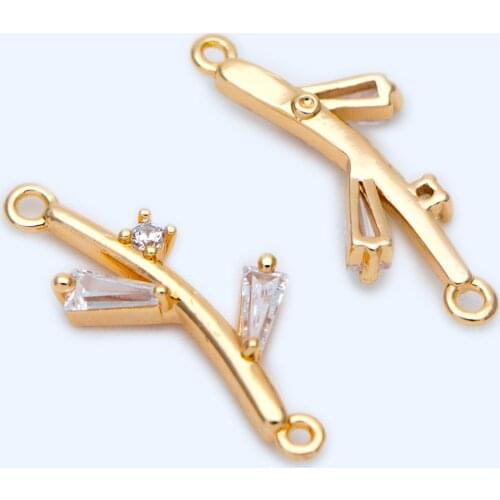 10pcs CZ Paved Branch Connectors 18x8mm, Gold plated Brass Branch charms,Leaf Pandents (GB-1226)