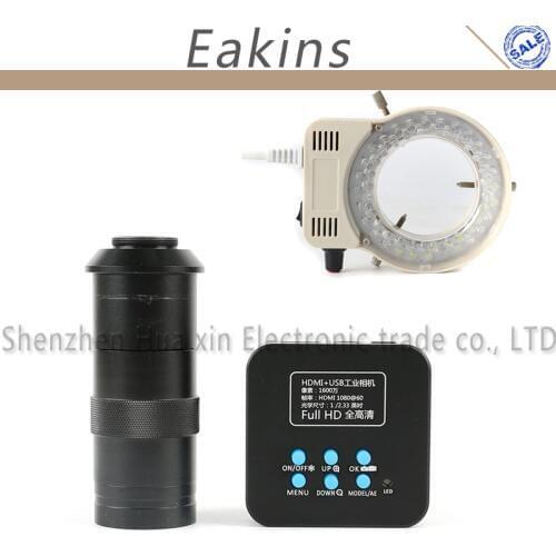16.0MP 1/2.33 Inch TF Video Recorder HDMI USB2.0 Industry Microscope Camera +100X Zoom C-mount Lens+56 LED Ring Light