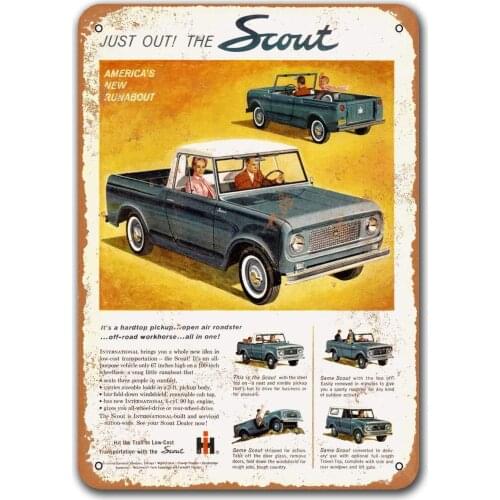 1961 International Scout Vintage Car Tin Signs, Sisoso Metal Plaques Poster Man Cave Garage Retro Wall Decor 12x16 inch