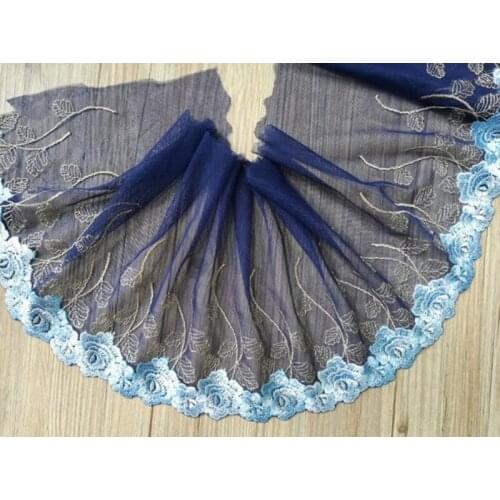 23Yards Embroidery Lace Trim Rose Flower Blue Soft Mesh Fabric For Lingerie Underwear Bra Dolls Dress Home Textile One Side