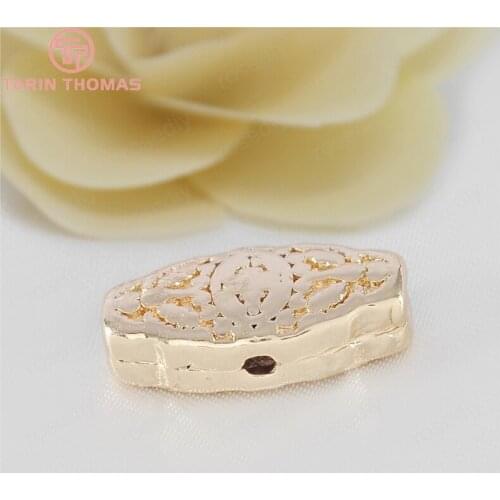 6PCS 18x10MM 24K Champagne Gold Color Plated Brass Long Oval Spacer Beads Bracelet Beads High Quality Jewelry Accessories