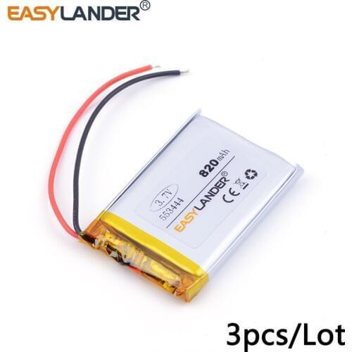 3pcs /Lot 553444 820mah 3.7v lithium Li ion polymer rechargeable battery MP3 MP4 MP5 small toys medical device Watch PDA toys