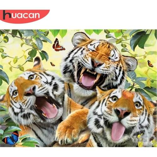 HUACAN DIY Diamond Painting 5d Tiger Mosaic Picture Full Square/Round Diamond Embroidery Animal Mosaic Tree Wall Art