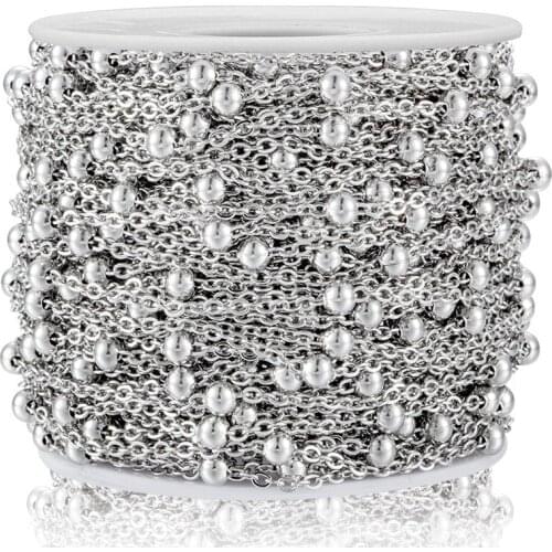 1 Meter Stainless Steel Beads Chains Necklace Component For DIY Bracelet Jewelry Making Accessories Handicraft Anklets Width 2mm