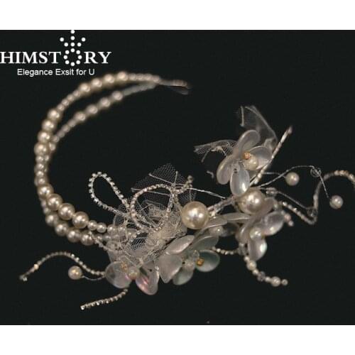 Himstory Fairy Girls Handmade Doub Layers Pearl Flower Hairband Colorful Petal Wedding Party Evening Dress Hair Accessories