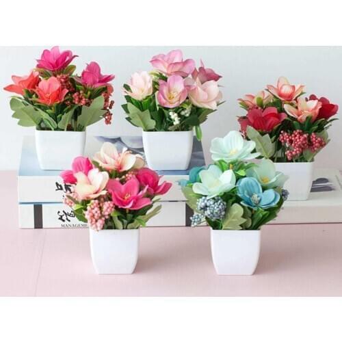 Artificial Flower Fake Simulation Faux Pot Bonsai Bridal Office Desk Hotel Wedding Arrangement Home Party Decor Cheap New 2021