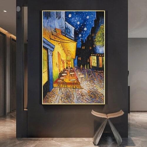 Famous Painting Van Gogh Poster Cafe Terrace At Night Reproduction Canvas Print Wall Art Pictures for Living Room Home Decor