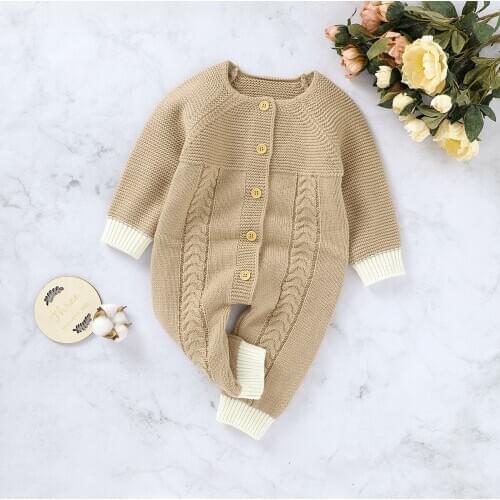 Baby Infant Newborn Boys Girls Knitted Sweater Romper Children Long Sleeve Autumn Winter Solid Romper Girl Boy Cute Clothing