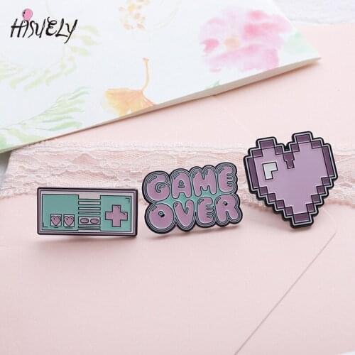 Creative game over love mosaic pixel magnetic tape sweet romantic brooch for girlfriend clothes backpack lapel badge