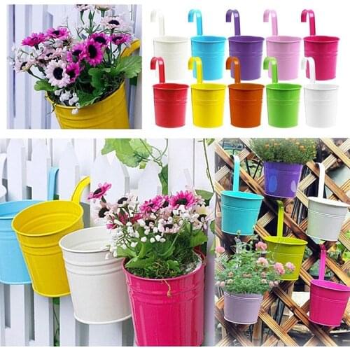 Cute Metal Iron Flower Pot Hanging Vase Bucket Balcony Garden Planter Home Decor