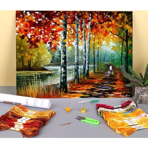 By The Lake In The Morning Printed 11CT Cross-Stitch DIY Embroidery Complete Kit DMC Threads Handicraft Craft Magic