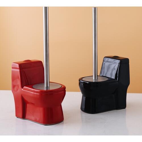 Creative Toilet Shape Ceramic Toilet Brush & Holder Set Cleaning Tool ceramics Bathroom Decor Accessories Stainless Steel Handle