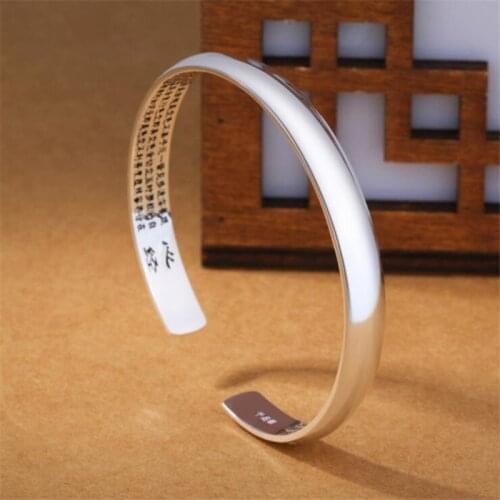 New Arrival Simple Fashion Lettering Bracelets 925 Sterling Silver Jewelry Buddhist Scriptures Heart Exquisite Bangles SB200