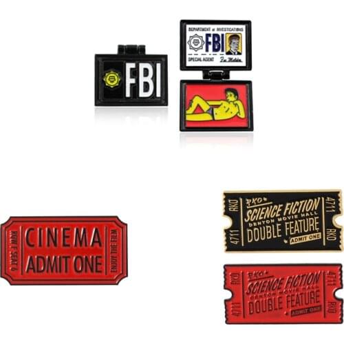 Flipping Brooch Pins Accessory Admit One Cinema Black And Red Science Fiction Tickets FBI Men Lying Ddown Cool Brooch Decorate