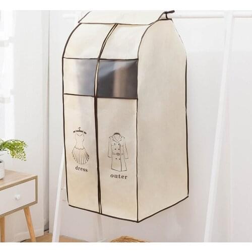 3D Clothes Storage Hanging Bag Non-Woven Wardrobe Coat Dust Cover Visual Window Dress Dust-Proof Case Closet Organizer GreyColor