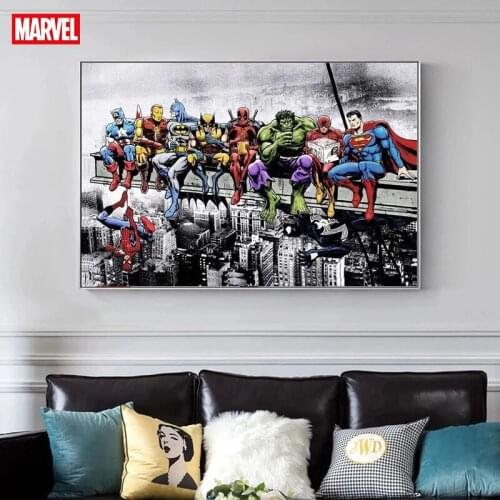 Marvel Canvas Poster Superhero Lunch Atop Skyscraper Super Hero Home Decor Captain America Iron Man Spider Man Hulk Home Decor