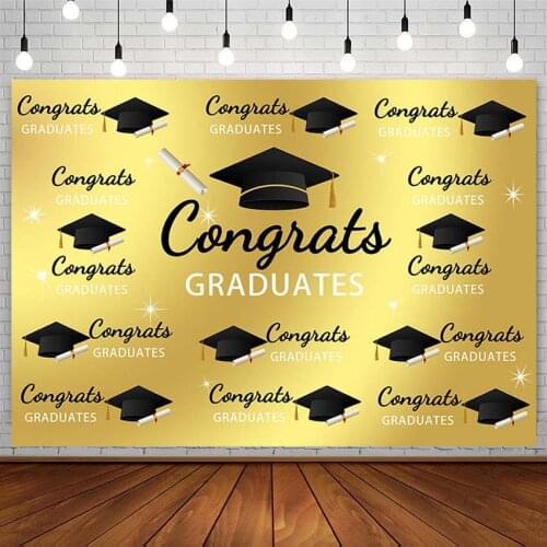 Congratulations On Graduation 2021 Photography Background Bachelor Cap Gold Backdrop Photo Studio Photozone Photocall Prop Decor