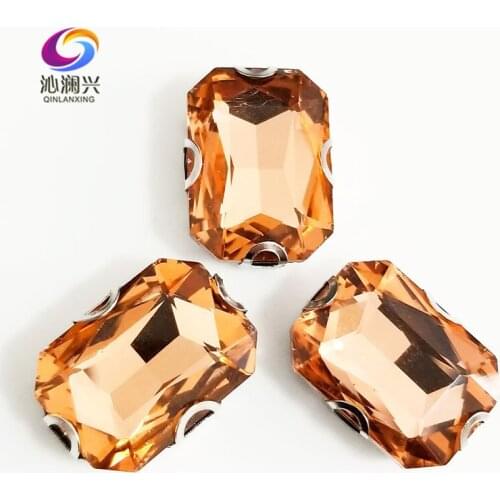 Water red Rectangle octagonal Glass Crystal sew on Anti hook D shape claw rhinestones,Diy Clothing accessories SWCD07