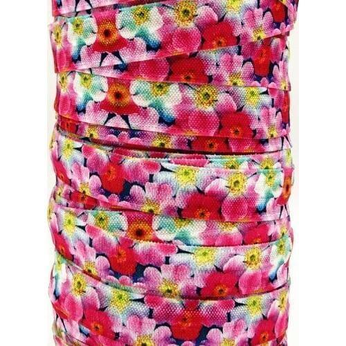 Q&N ribbon wholesale/OEM 5/8inch 16mm 161110002 flower design printed folded over elastic FOE 50yds/roll free shipping