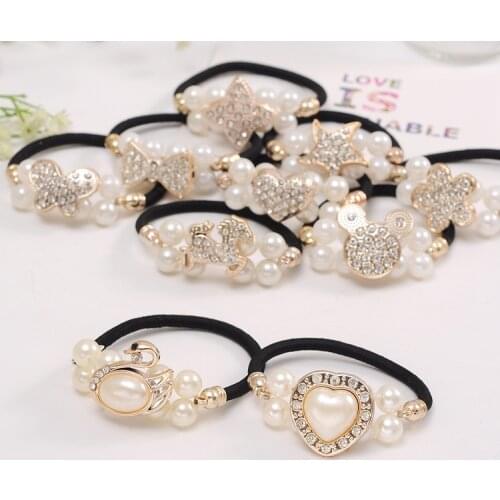Women Hair Accessories Pearls Beads Headbands Ponytail Holder Girls Scrunchies Vintage Elastic Hair Bands Rubber Rope Headdress