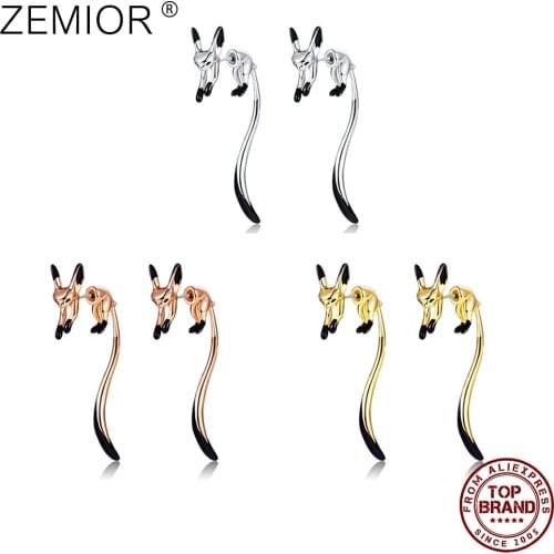 ZEMIOR Drop Earrings For Women Cute Little Fox Rose Gold Color Earrings Black Enamel Animal Hyperbole Tai Fashion Jewelry Best