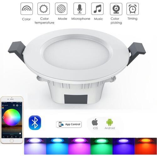 Smart Bluetooth LED Downlight 5W Dimming RGB Warm Cool Light Color Changing Ceiling Spot Lights Support IOS Android APP Control