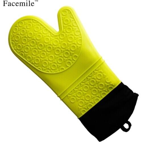 Thick Long Waterproof Heat Resistant Silicone Glove With Cotton Kitchen BBQ Cooking Baking Gloves