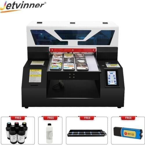 Jetvinner UV Printer A3 Size Flatbed Printer For Bottle Phone Case Glass Wood Metal Acrylic TPU PC With Rotary With Free UV Ink