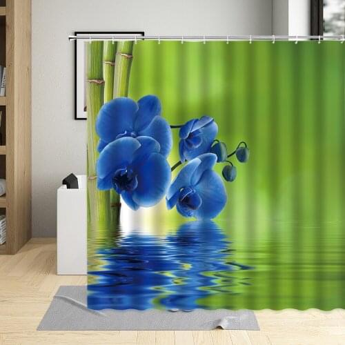 Blue Red Pink Green Flower Orchid Bamboo Art Decor Cloth Shower Curtain Polyester Fabric Waterproof Bathroom Curtains With Hooks