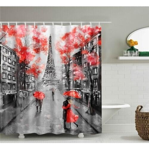 Polyester Fabric Shower Curtain Paris Landscape Printing Mildewproof Bath Curtains Decoration for Home Bathroom Screens