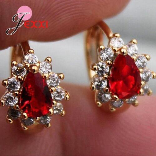 6 Colors Shiny Hoop Earring For Women 925 Sterling Silver Water Drop Big Shiny AAA CZ Girl Earring Female Club Party Jewelry