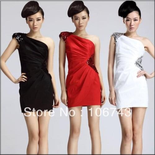 Free shipping 2016 new design vestidos Formal sexy short mini one shoulder paillette Elegant party gown Bridesmaid Dresses