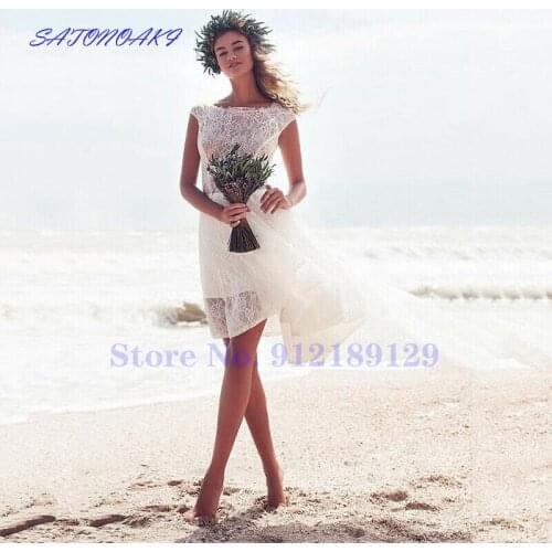 Summer Beach Short Wedding Dress 2021 Hi-Low Knee Length Open Back Simple Lace Bride Gowns Vestidos De Novia Robe Mariée France