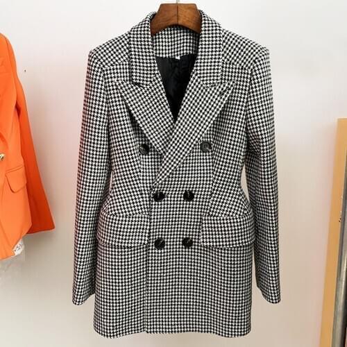 2021 Autumn chic OL elegant double-breasted tweed coat hight quality plaid wool jackets for women B848