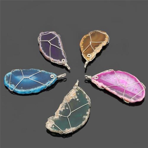 Retail 1pc Natural stone agates hand-wound spiral pendant original stone personality pendant