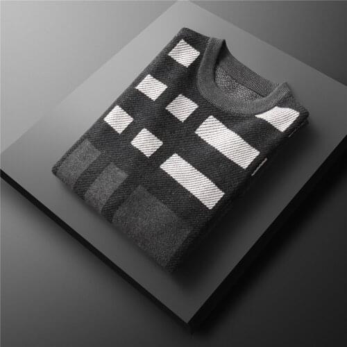 100% Cashmere 2021 Winter New Mens Pure Wool Crew Neck Sweater Color Yarn Weaving Business Style Sweater Winter Clothes