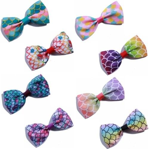 120PCS 7.2CM Fashion Grosgrain Hair Bows With Fish scale For Hair Accessories Ribbon Boutique For Girls Headbands Hair Clips