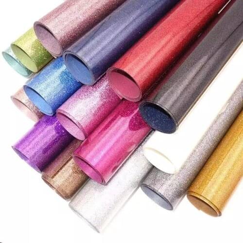 2 Rolls 10"x20"/25cmx50cm Beautiful Color Glitter Heat Transfer Vinyl Film Heat Press Cutting Plotter Iron On HTV Film