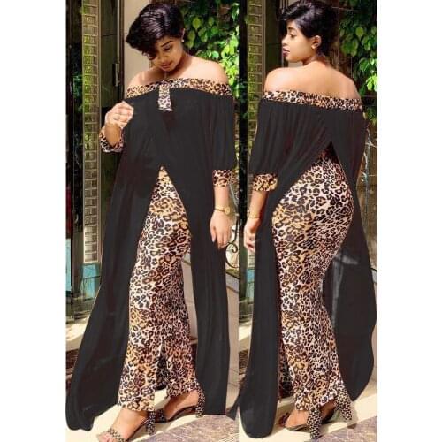 2021 High Quality Maxi Long Dresses For Women Leopard Print Bat Sleeve Femme Africa Clothes Sexy Off the Shoulder Plus Size Robe