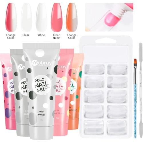 4pc/lot Nail Poly Extention Gel Set Nail Art French Nail Art Clear Color Nail Tip Form Crystal UV Gel Slice Brush Nail Gel