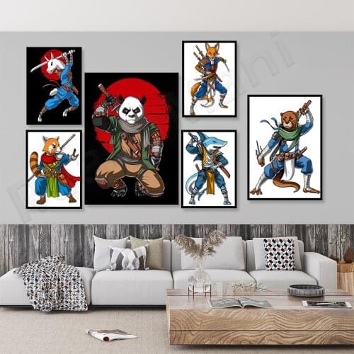 Kung Fu Martial Arts Alpaca, Fox, Shark, Otter, Panda Warrior Ninja Canvas Poster-Funny Kung Fu Warrior Art Print-Childrens Roo