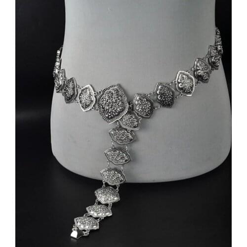 Bohemian Retro Tribal Body Jewelry Gypsy color Alloy Carved Flower Dress Belt Body Chain Waist Summer Chain Belly Dance Jewelry