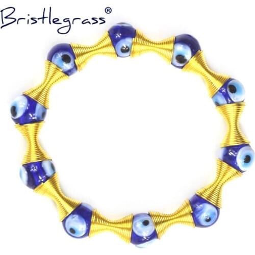 BRISTLEGRASS Turkey Turkish Blue Evil Eye Glass Beaded Strand Bracelet Amulet Lucky Charm Blessing Protection Gift for Men Women
