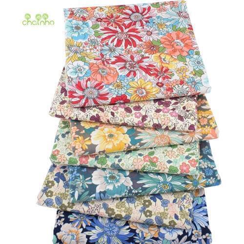 Chainho,7 pcs/Lot,Floral Printed Patchwork Cloth,Plain Cotton Fabric, DIY Sewing &Quilting Poplin Material For Baby&Child,PCC087
