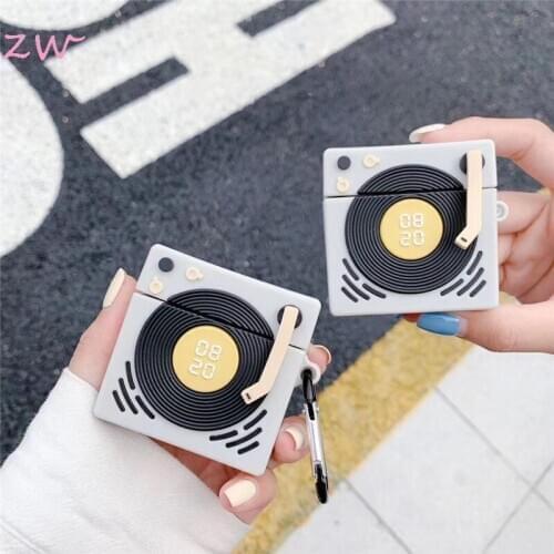 Retro phonograph sound headset case for airpods 1 2 pro charging case soft silicone wireless bluetooth protect cover with hook