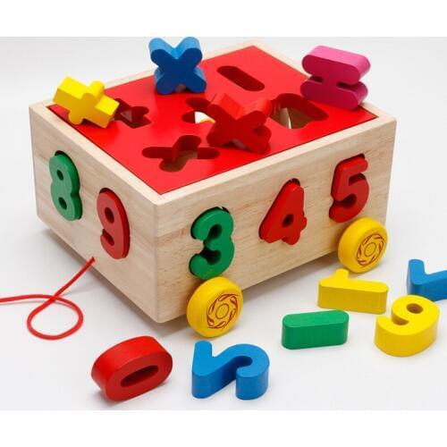 Wooden trailer toy shape digital pairing color cognition early childhood childrens educational toys birthday gift M111