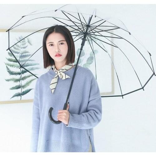 High Quality Kids Umbrella Transparent Big Long Handle Umbrella Male Female Rain Fashion Solid Automatic Creative Rainy Clear